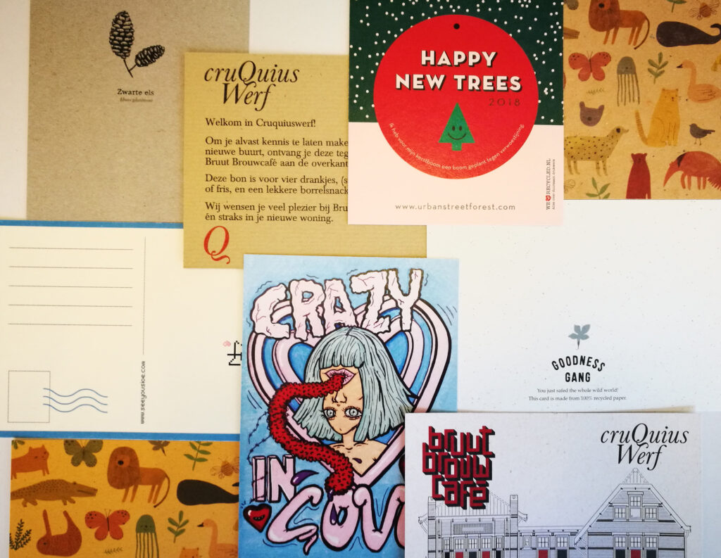 Ansichtkaarten op kraft en recycled papier
